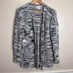 Rachel Zoe Black & White Textured Knit Sweater Cardigan w/Pockets Size M EUC